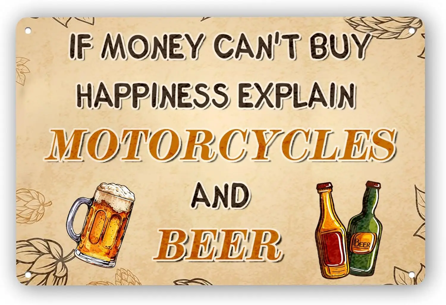 Motorcycles and Beer Vintage Wall Decor with Funny Quote, Unique Metal Wall Decor for Home/Bar/Diner/Pub, Metal Tin Signs, Kitch