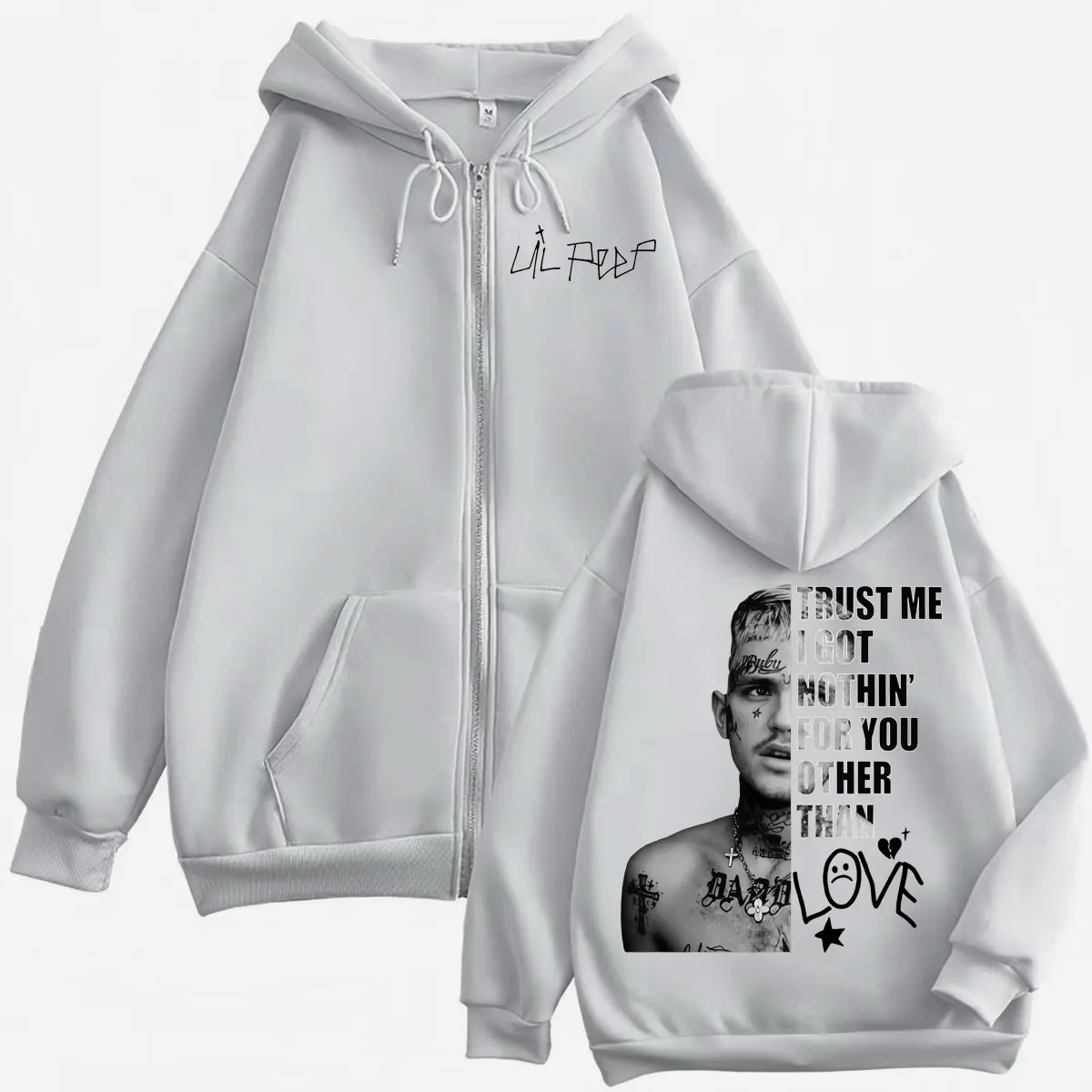 Rapper Lil Peep Grafik-Reißverschluss-Hoodies, modische Hip-Hop-Vintage-Jacke mit Reißverschluss, Pullover für Männer und Frauen, lässige, lockere Fleece-Sweatshirts – Detail 7