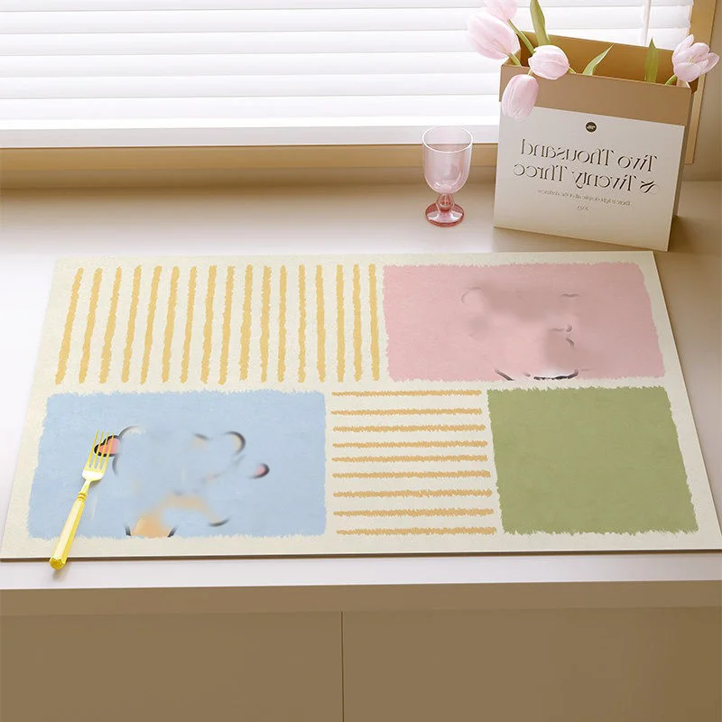 VIKAMA Nautical Fish Stripes Quick Dry Absorbent Non Slip Washable Kitchen Counter Drying Mat Fall Kitchen Mat