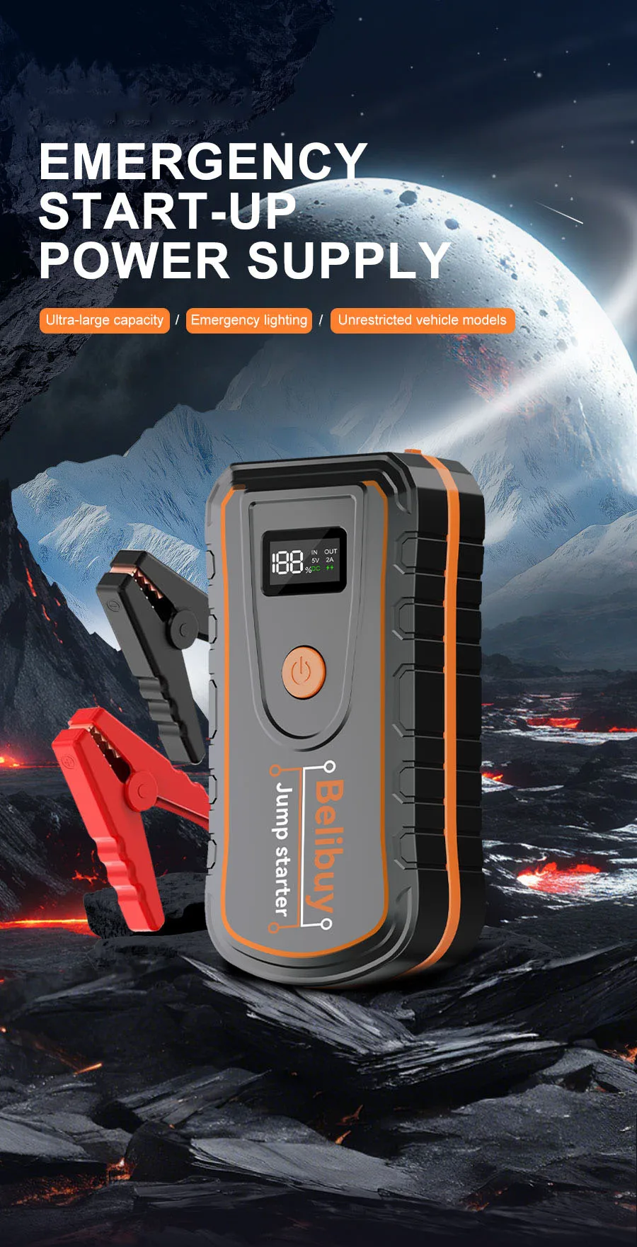 12V Auto-Starthilfe, Tragbare Notfall-Starter-Powerbank, Auto-Batterie-Booster, Autoelektronik-Zubehör für Notfälle – Detail 1