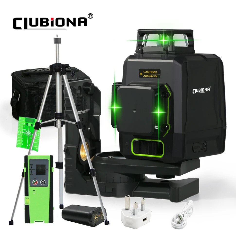 Clubiona Green Laser Level with Tripod Set 12 Lines 3D Self-Leveling 360 Horizontal And Vertical Cross Super Powerful Laser Beam