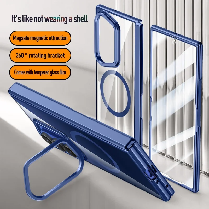 For Magsafe Magnetic Hyaline Privacy Screen Tempered Glass PhoneCase For Samsung Galaxy Z Fold 8Ultra Spring Hinged Holder Cover