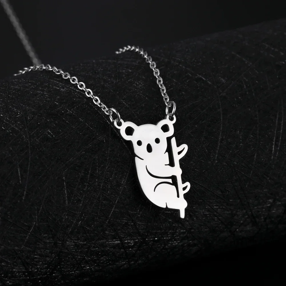 Cute Animal Koala Protect Necklace Women Girls Fashion Stainless Steel Pendant Neck Chain Jewelry Gift for Friend