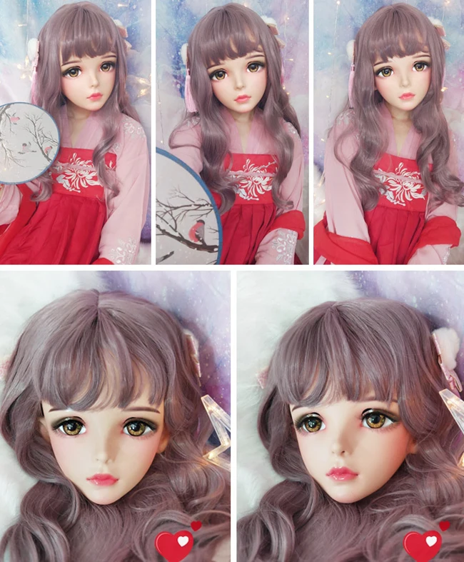 (Wan-04) feminino doce menina resina meia cabeça kigurumi bjd olhos crossdress cosplay anime japonês papel lolita máscara com olhos e peruca