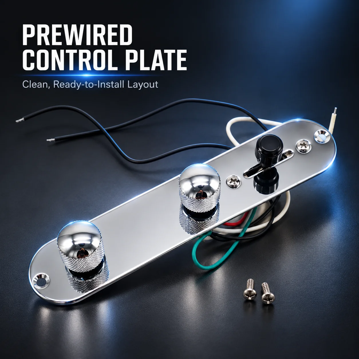 TL Style Electric Guitar Prewired Control Plate Assembly with Dual Chrome Knobs 3-Way Blade Switch Wiring Harness Replacement