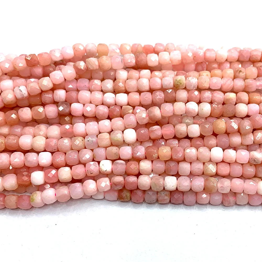 Veemake Natural Pink Opal Faceted Cube Irregular Loose Smooth Beads For Jewelry Making 06799