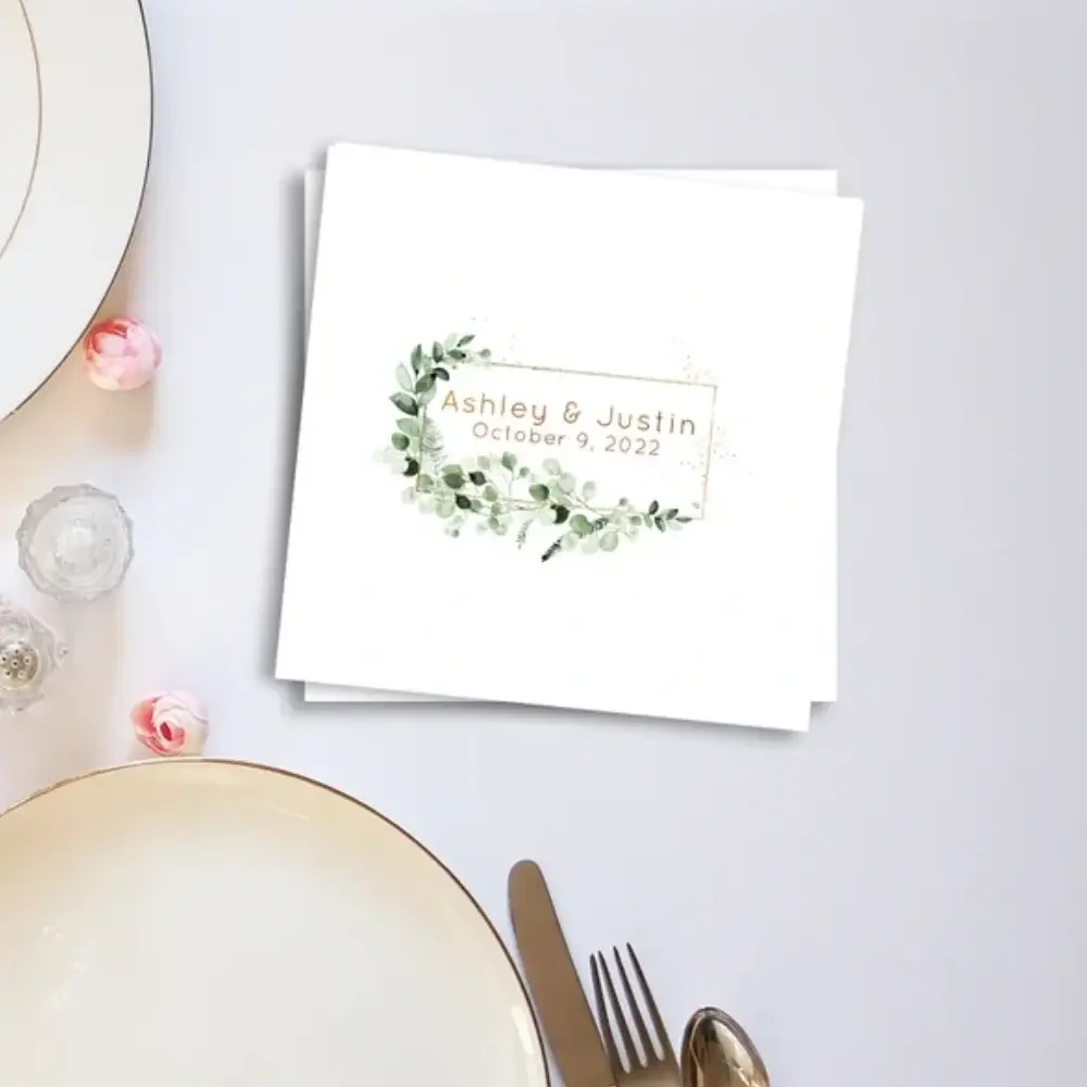 مناديل كوكتيل مخصصة مخصصة بطابع اللبلاب والمريمية قياس تخصيص الأسماء والتاريخ أو أي رسالة أخرى #1