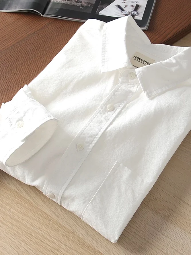 

Oxford Cloth Men's Shirt Long Sleeve Pocket Style Casual Workwear Commute Fashionable European Quality Slim Fit Unisex Shirt