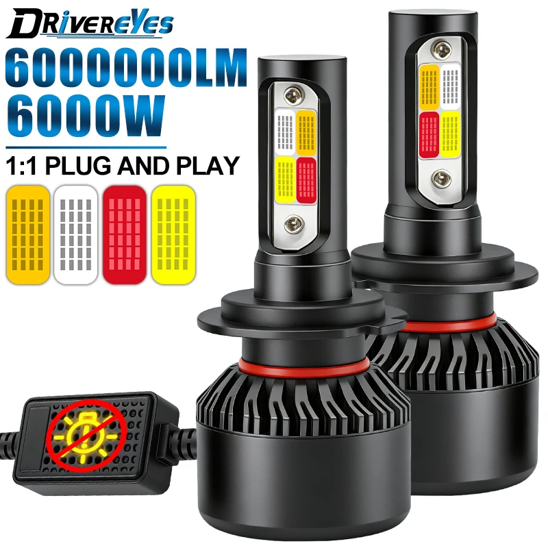 4Color IN 1 Strobe H1 H4 H7 H8 H9 H11 9005 HB3 9006 HB4 9012 HIR2 High Bright Car LED Headlight Bulbs Fog Lamps Headlights 2X