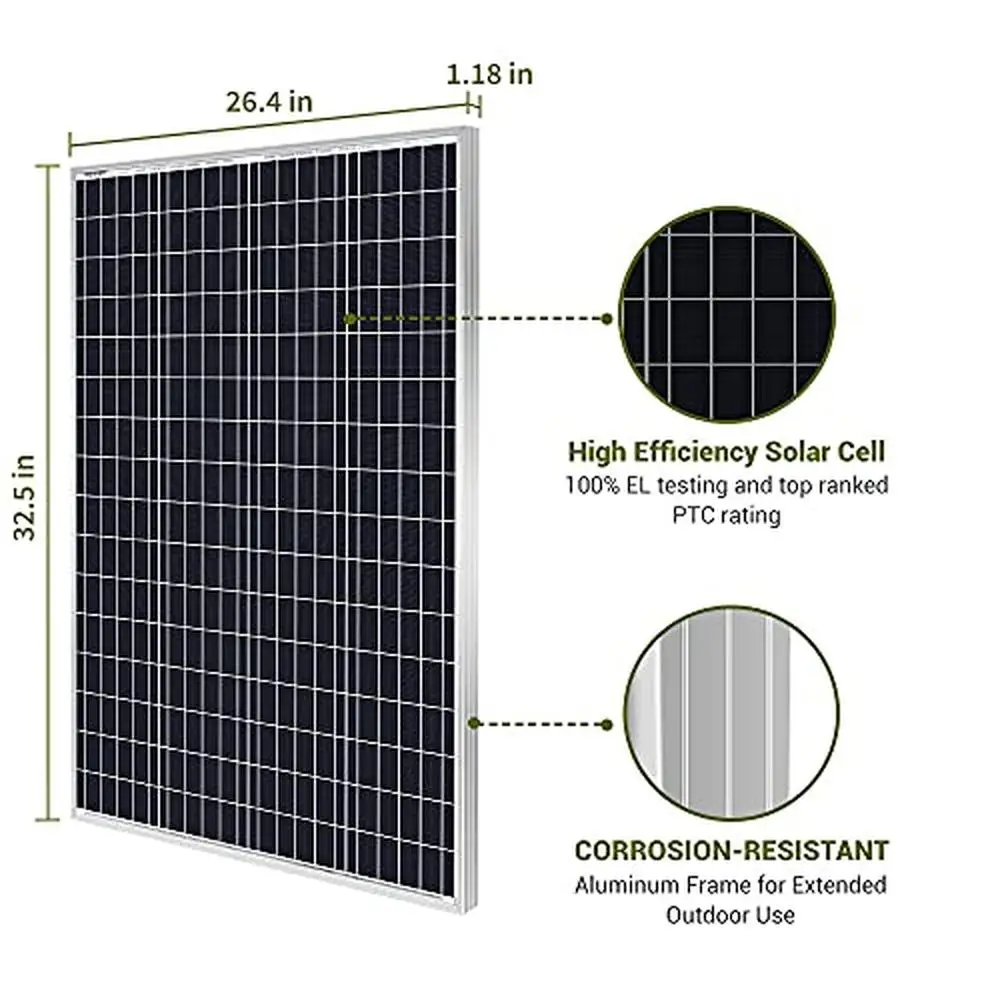 High Efficiency 100W Monocrystalline Solar Panel Grade A Cells IP65 Waterproof Compact Size RVs and Boats