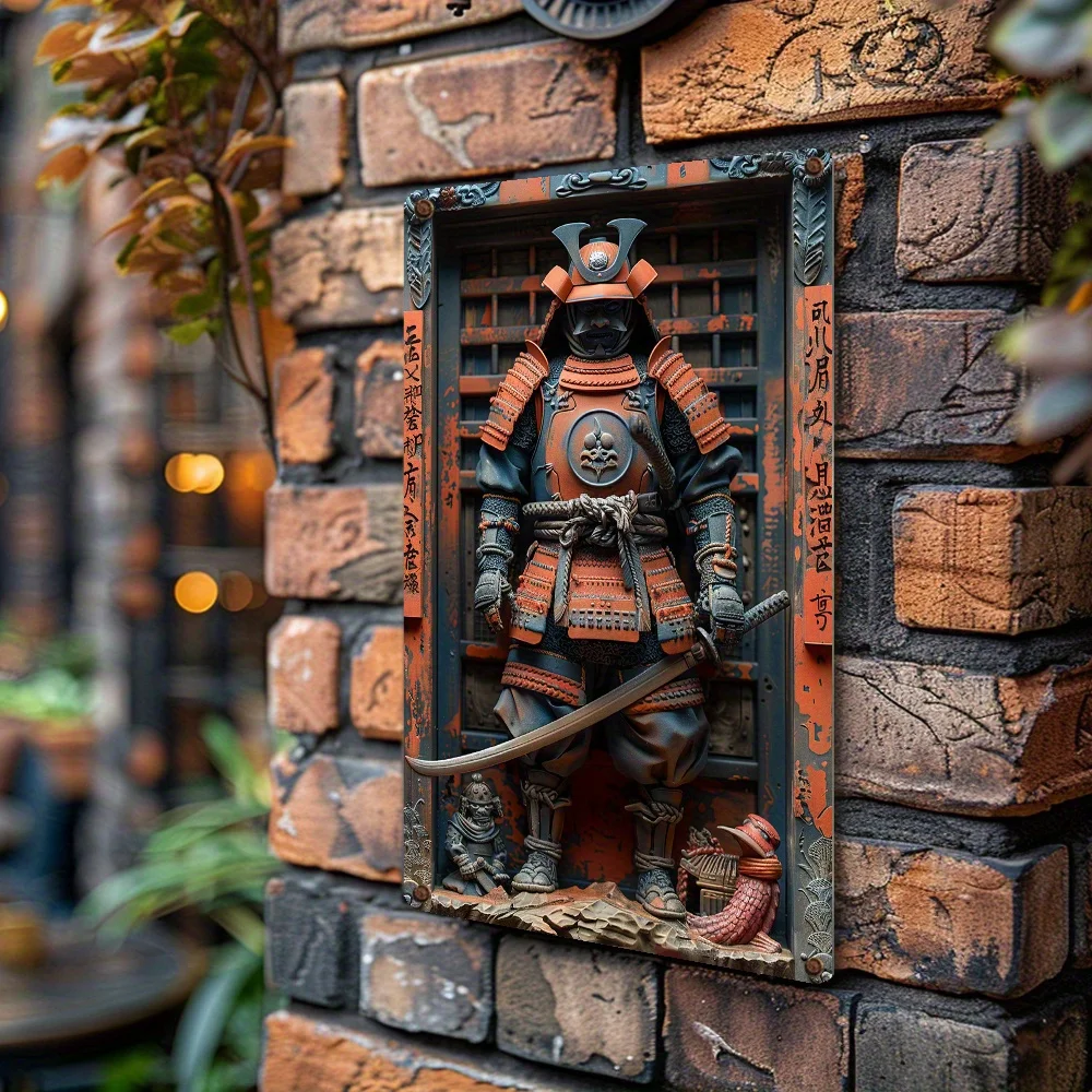 Vintage Japanese Samurai Aluminum Wall Art Decor - 8x12 Inches - Multipurpose Moisture-Resistant Hanging Tin Sign for Gym