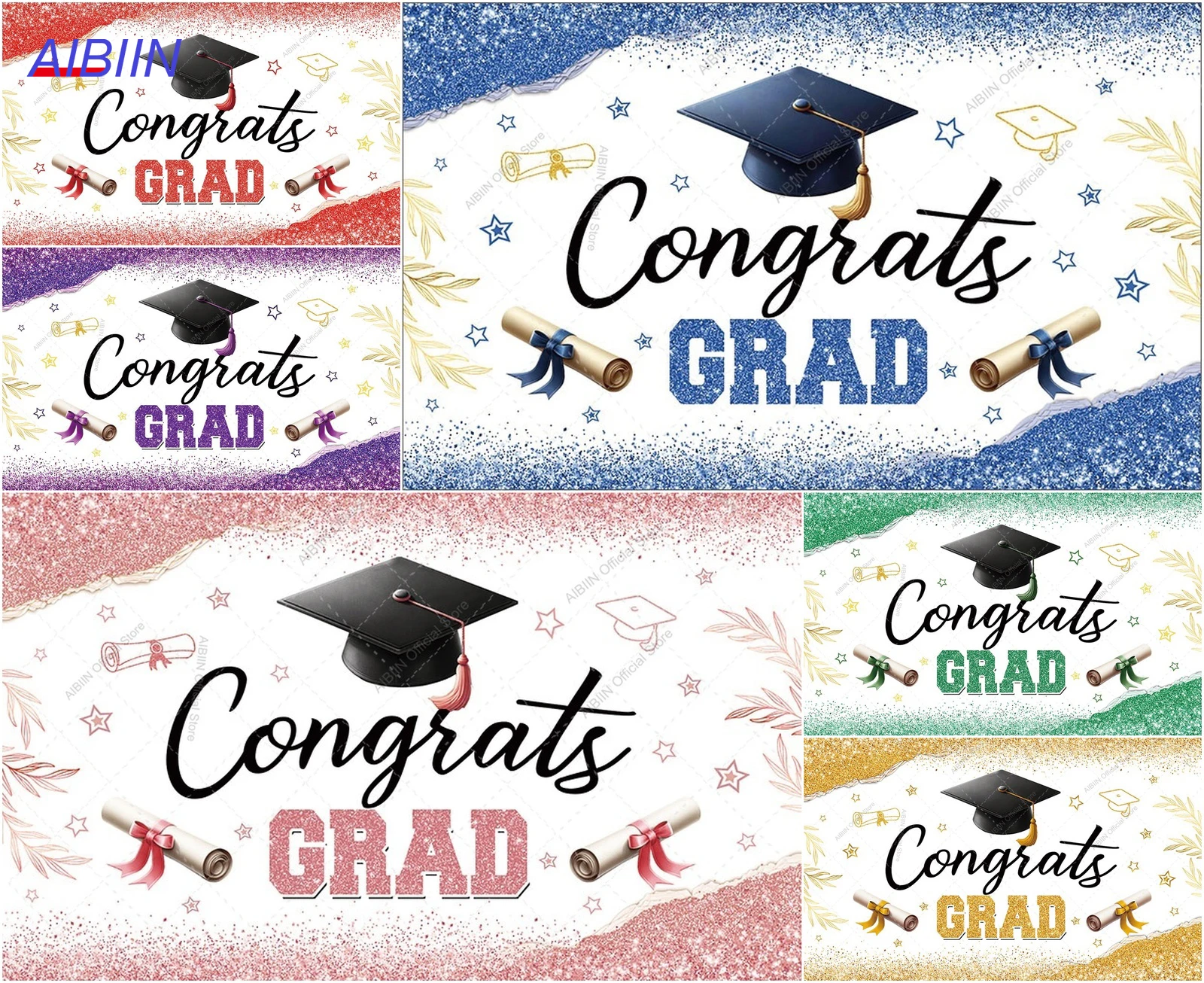 

Фон для выпускного вечера «Поздравляем выпускник»: черный/разноцветные точки, выпускная шапочка, диплом, колосья пшеницы, декор для выпускного бала для детей