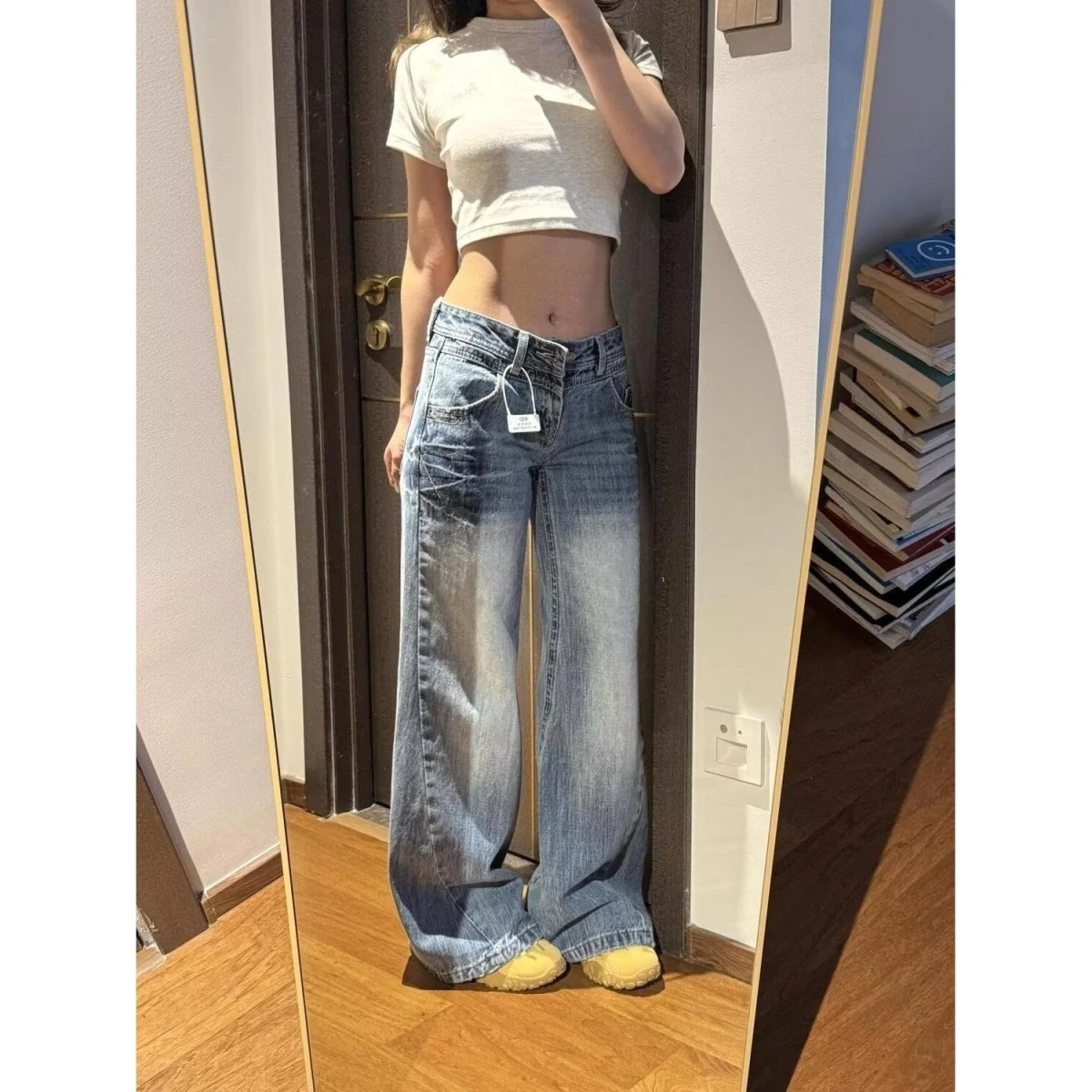 

Джинсы с низкой талией для высоких женщин, американский уличный стиль, удлиненные, утягивающие, широкие брюки, ретро, весна-лето