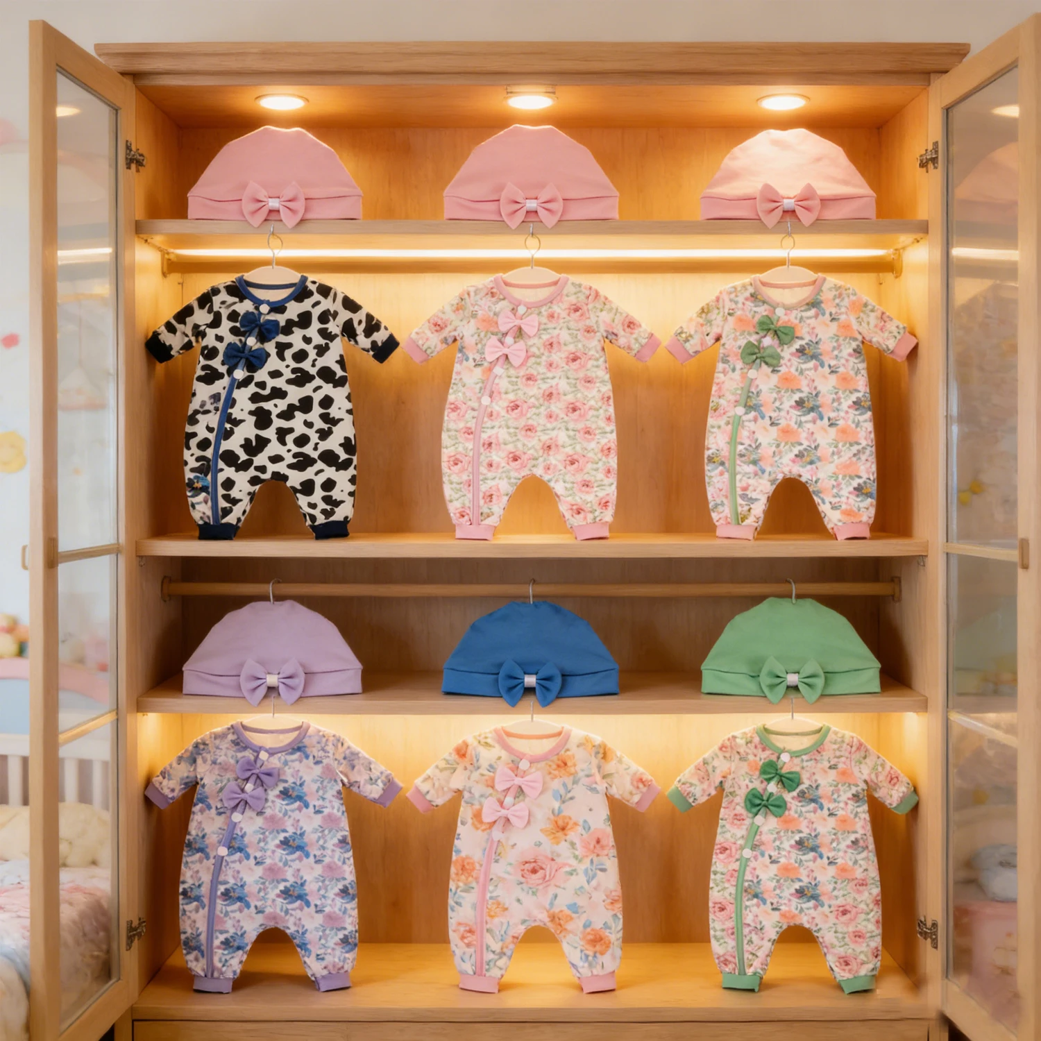 

43-46cm Reborn Girl Doll Clothes + Hat Suit Flower Bow Dairy Cow Jumpsuits Outfit For 17-18-inch Baby Girl Dolls Accessories Toy