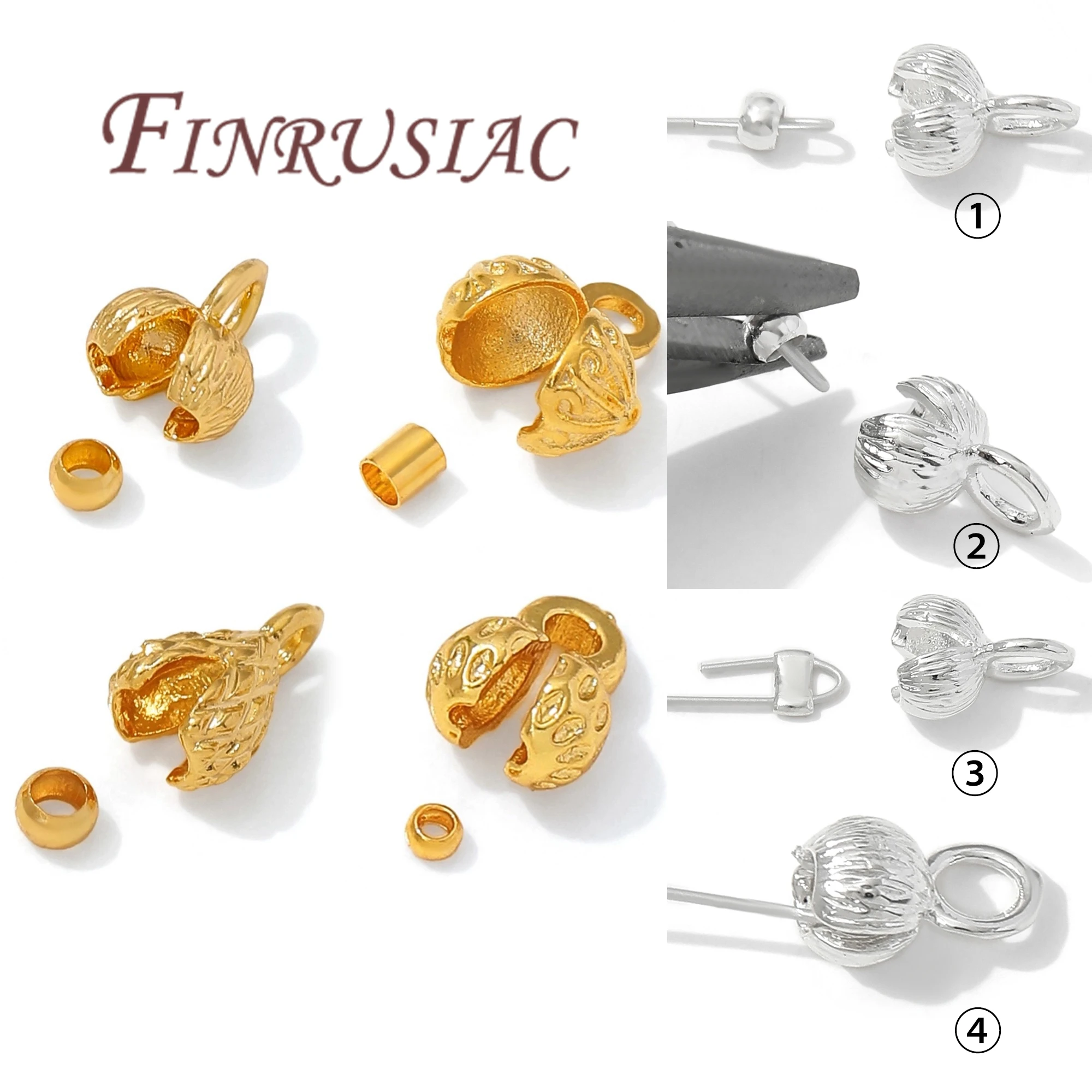 110PCS 18K Gold Plated Crimp Ends&Crimps Beads For Jewelry Making,Crimp Cover beads,DIY Accessories Bracelets Connectors