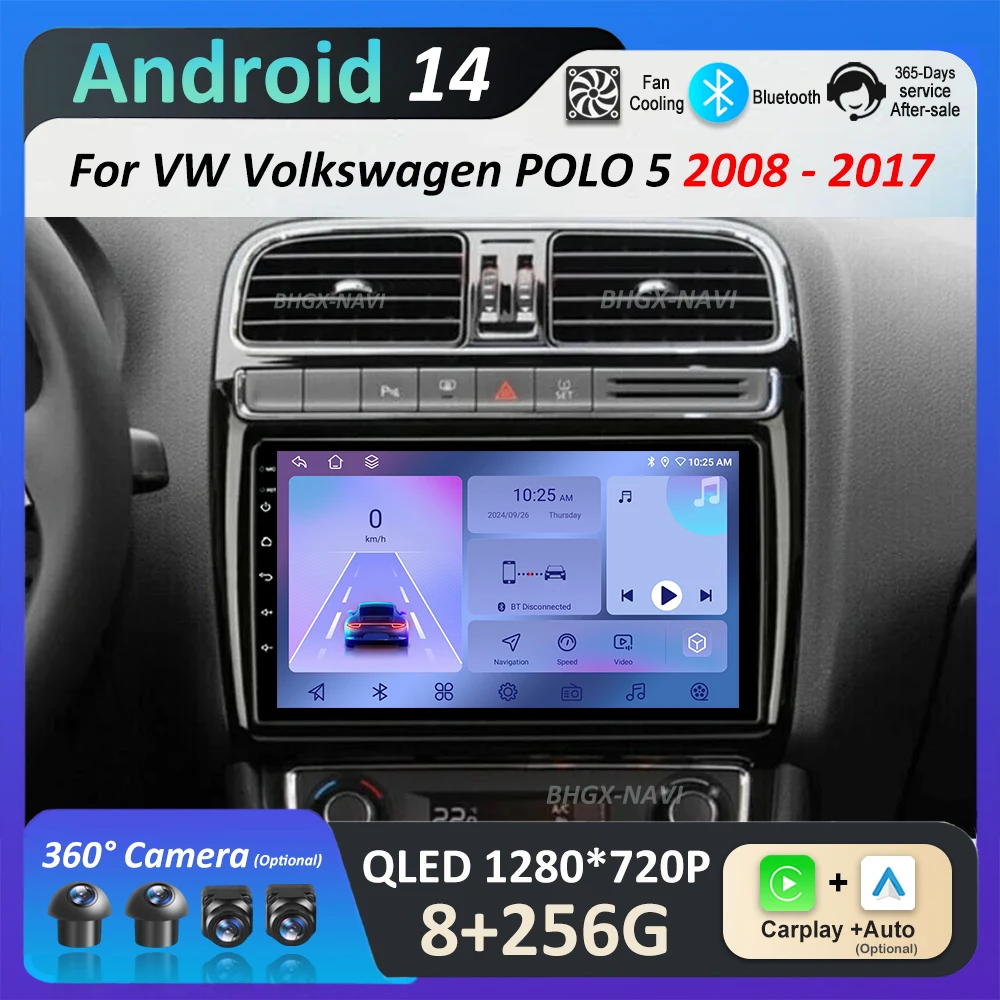 

Android 14 Navigation GPS for VW Volkswagen POLO 5 2008 - 2017 Car Radio Multimedia player 2.5D Screen WiFi 4G BT Head Unit
