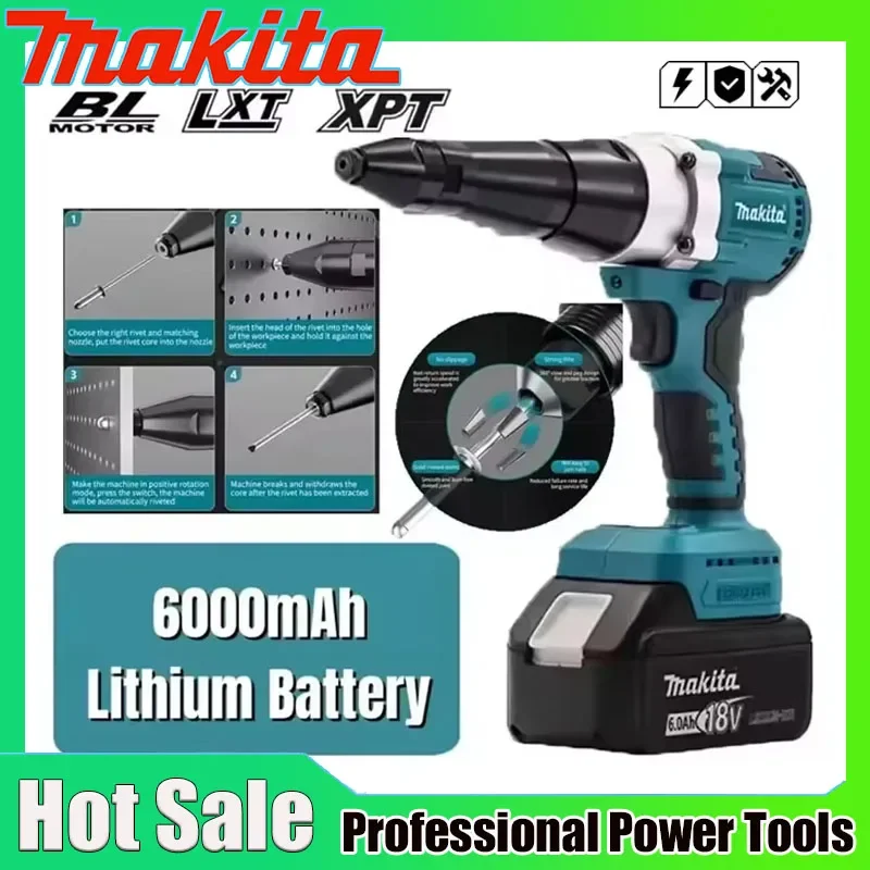 Makita Brushless Electric Rivet Gun LED Cordless Multifunctional Rivet Nut Gun Automatic Riveting Tool For Makita 18V Battery