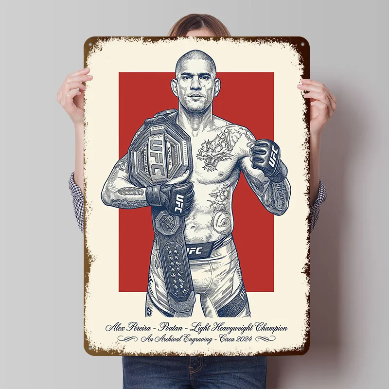 Alex Pereira Champion Gravur-Poster Personalisierte Vintage Metallschilder Wandkunst Retro Blechschild für Heimdekoration Wohnzimmer