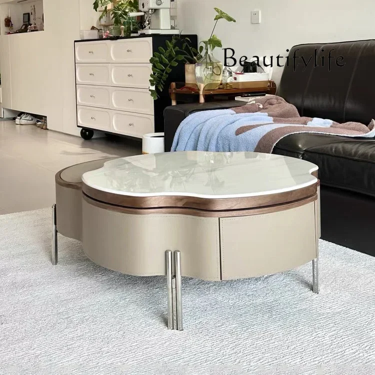 

lifting rotating coffee table small apartment creative high-end simple style Coffee table living room new microcrystalline stone