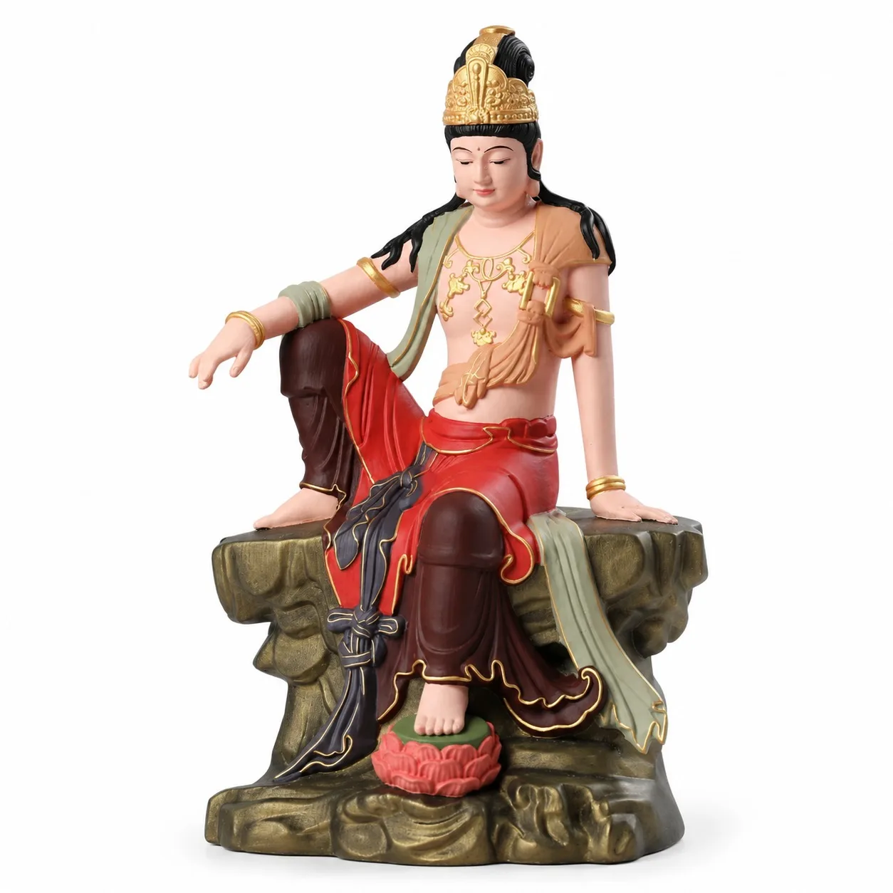 Hand Carved Hinoki Wood Painted Guan Yin Bodhisattva Figurine for Buddhist Zen Living Room Home Decor Collection Gift