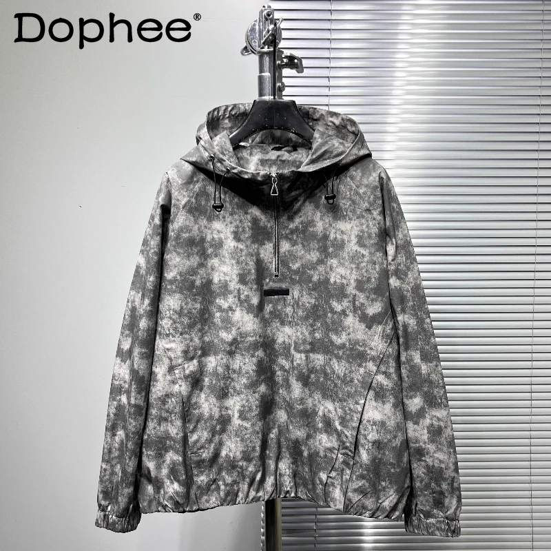 

Мужские осенние новые стильные куртки с принтом тай-дай 2021, мужские стильные куртки с капюшоном и половиной молнии, мужские трендовые шикарные толстовки с принтом, пальто