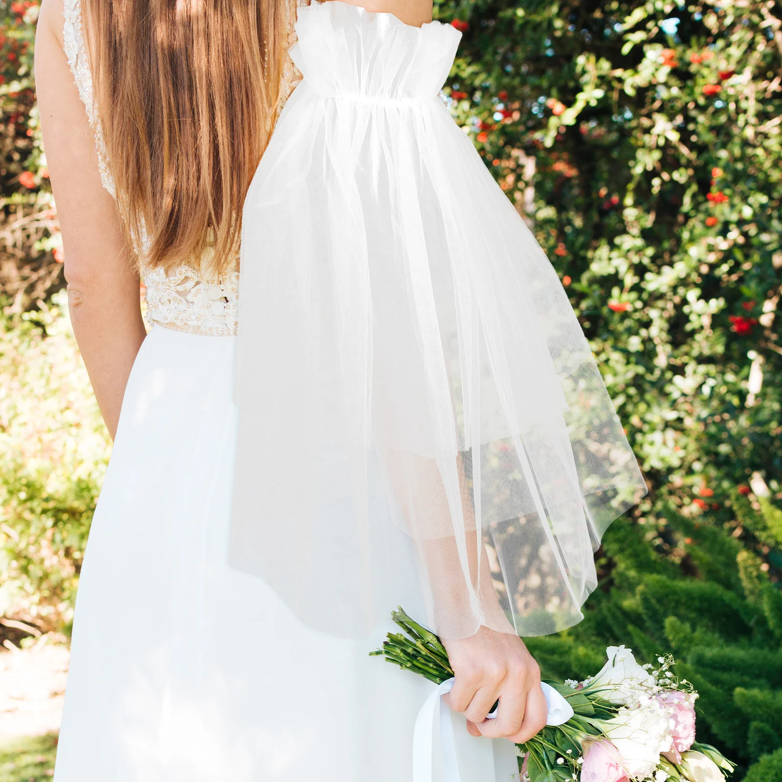 

1Pair Detachable Tulle Puff Sleeves White Bridal Arm Lace Sleeve For Wedding Dress Lightweight Mesh Sleeves Summer Outdoor Bride