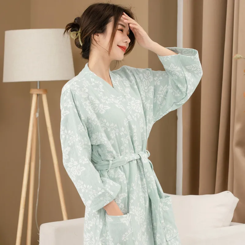 New Spring Autumn 100% Cotton Nightgown Bath Robe Women\'s Sleepwear Double deck Gauze Sleepshirts Female Home Loose Comfortable