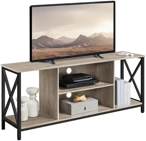TV Stand for TVs up to 65 Inch, 55 Inch Entertainment Center with Storage, Wood TV Console with Shelves for Living