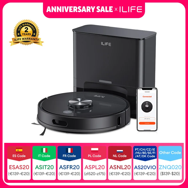 ILIFE T20s Ultra Robot Vacuum Cleaner with Self-Emptying Station, 10000Pa Suction, 4600mAh Battery, 300 Min Max Runtime