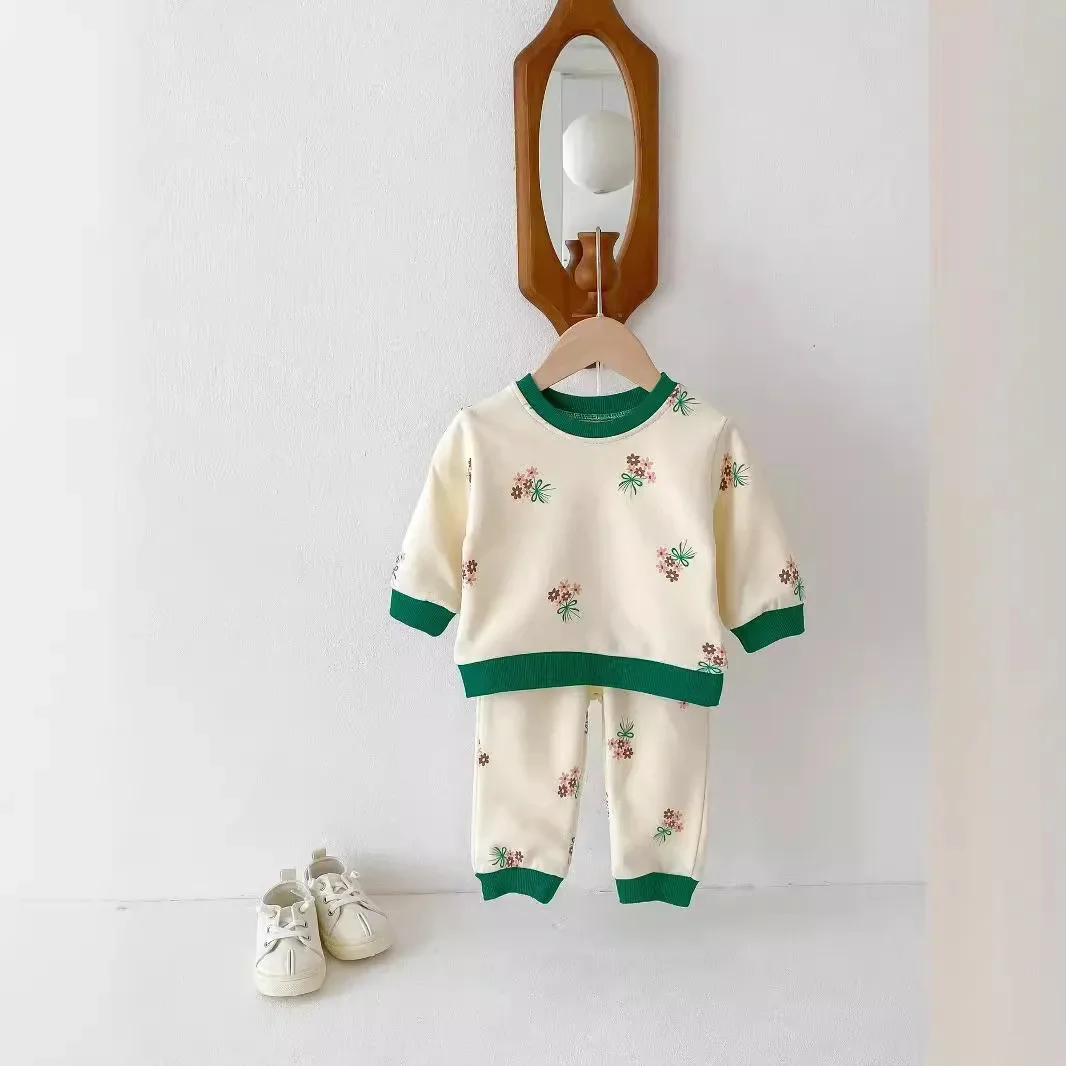 2024 New Baby Stylish Floral Set: Long Sleeve Pants for Boys and Girls, Cute Printed Sweatshirt Set for Children in Autumn