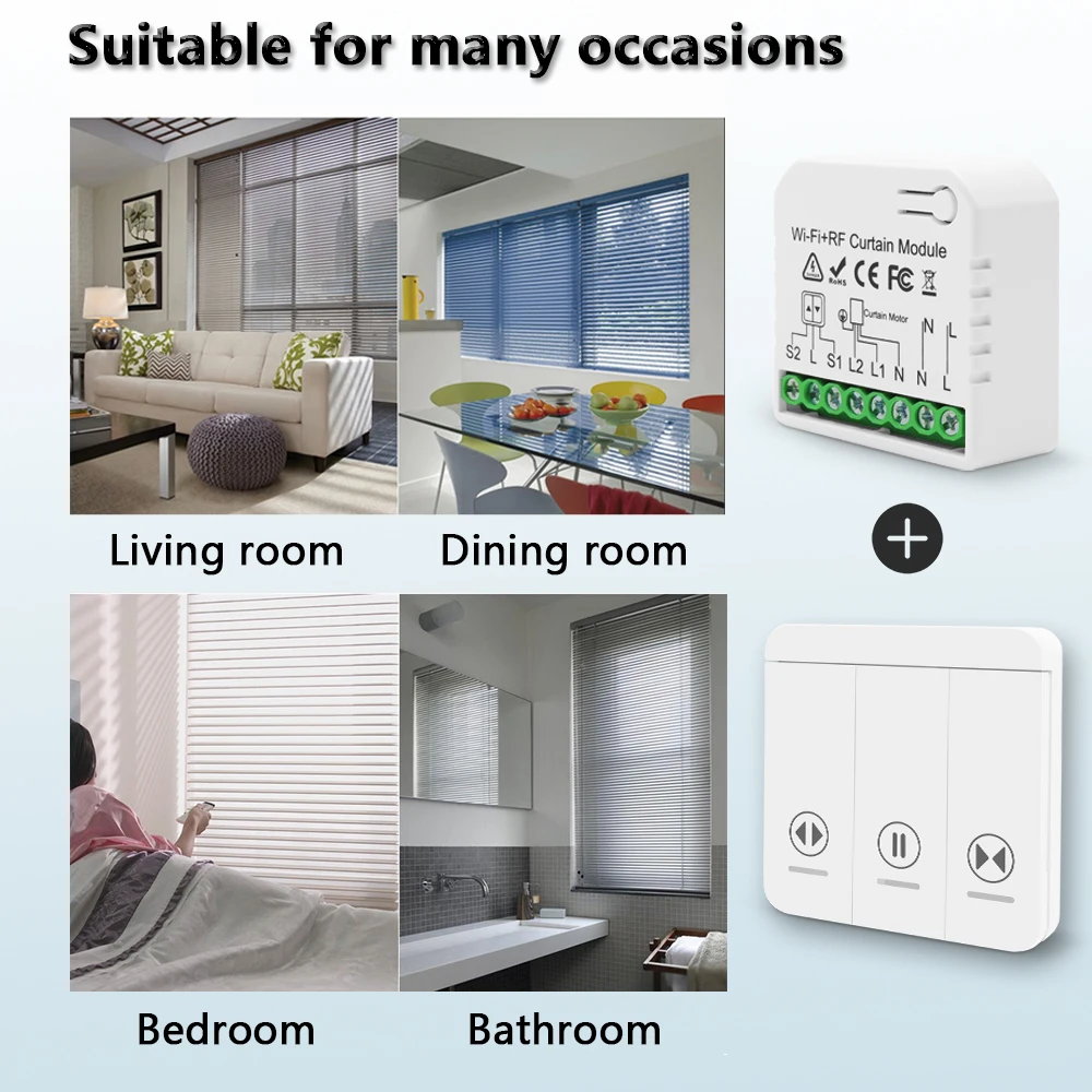 RF433 WiFi Curtain Switch with Wireless Remote Switch for Electric Roller Shutter Blinds Tuya Smart Life Google Home Alexa Alice