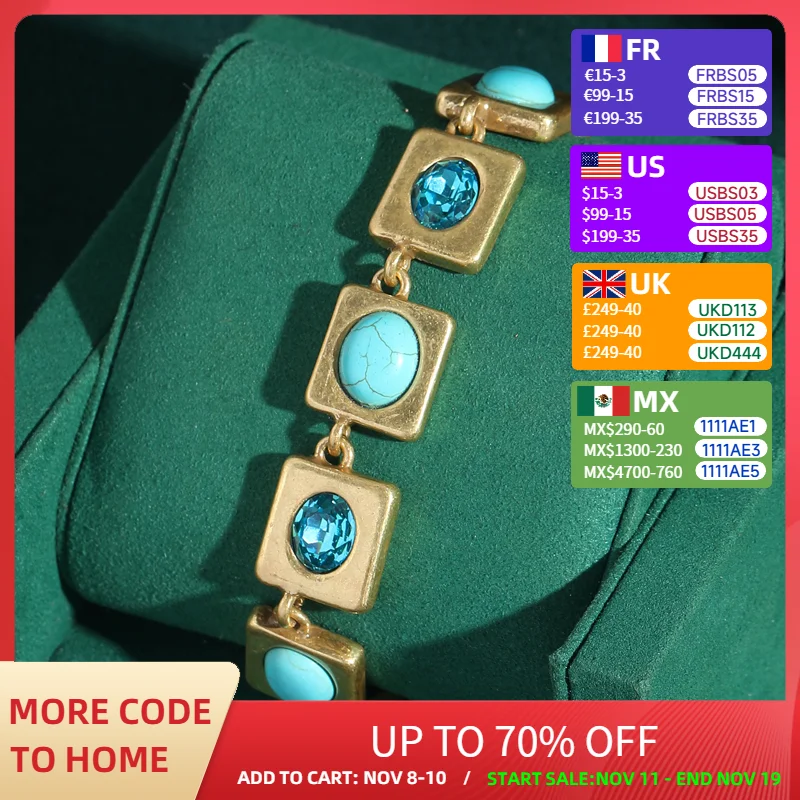 

Vintage Crystal Bracelet Charm For Woman Turquoise Jewelry 18k Real Gold Plated Luxury Designers Summer Accessories 2025 New