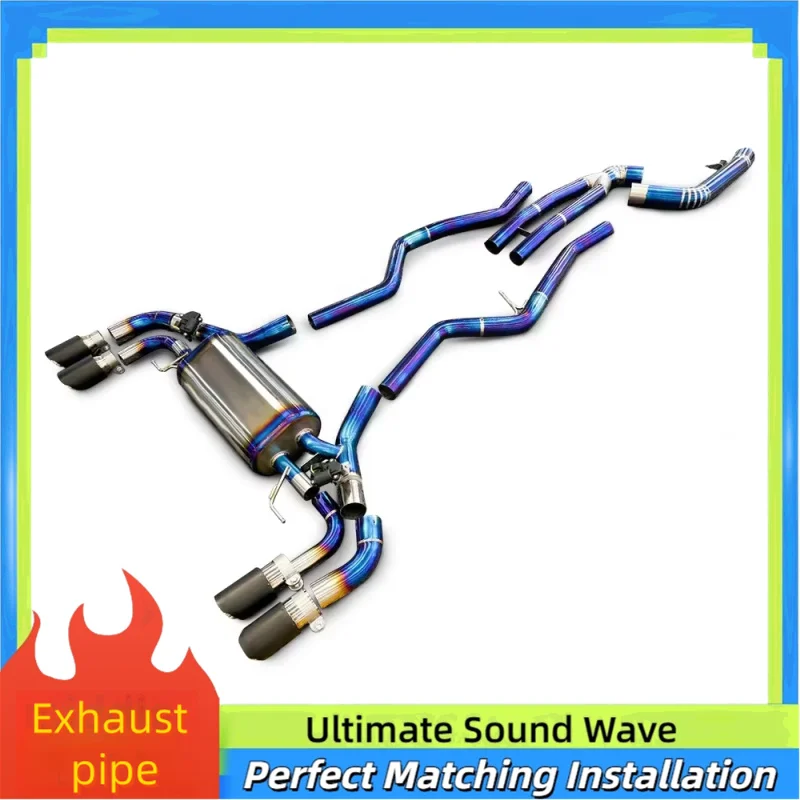 Cat Back Exhaust System Titanium Muffle for BMW M240i 3.0T 2019-2023 Racing Performance with Valve Control  Four Black Tips