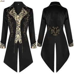 Men Medieval Red Gold Cosplay Steampunk Costume Velet Stand Collar Tailcoat Gothic Vampire Cosplay Jacket Coats