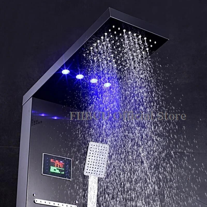 Smart System Shower Set For Bathroom With Pressurized Top Nozzle ShowerHead Digital Display Atmosphere Light Wall Mounted Shower