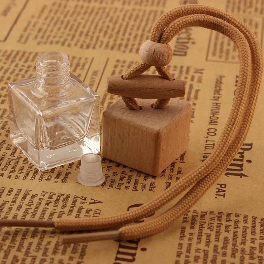 Empty Car Air Freshener Pendant Perfume Glass Bottle With Wooden Caps Refillable Car Essential Oil Diffuser Bottle