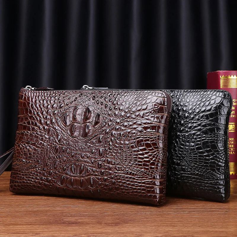 

New Crocodile Pattern Men's Handmade Sewn Handbag Business Clip Large Capacity Envelope Bags Tide Shoulder Bag Leather Briefcase