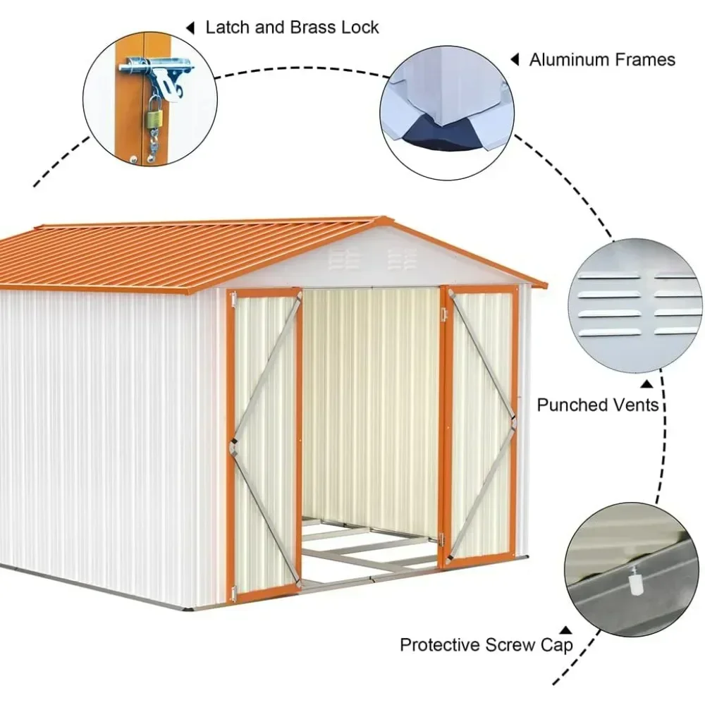 Outdoor Storage Shed, 8x10 Ft Storage Shed, Aluminum Alloy Outdoor Storage Shed with 2 Lockable Doors, Garden Metal Tool Shed