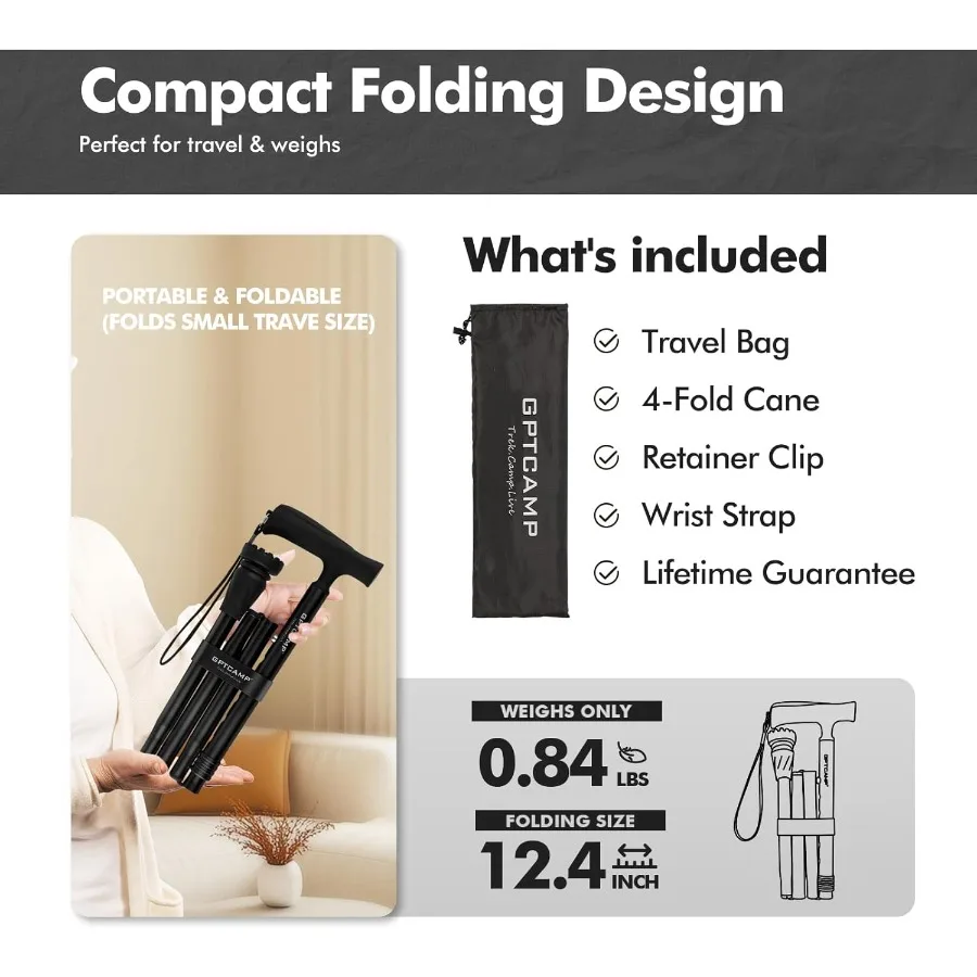 عصا المشي G2 قابلة للطي للنساء والرجال مع حزام معصم محمول وقابل للطي وخفيف الوزن وS