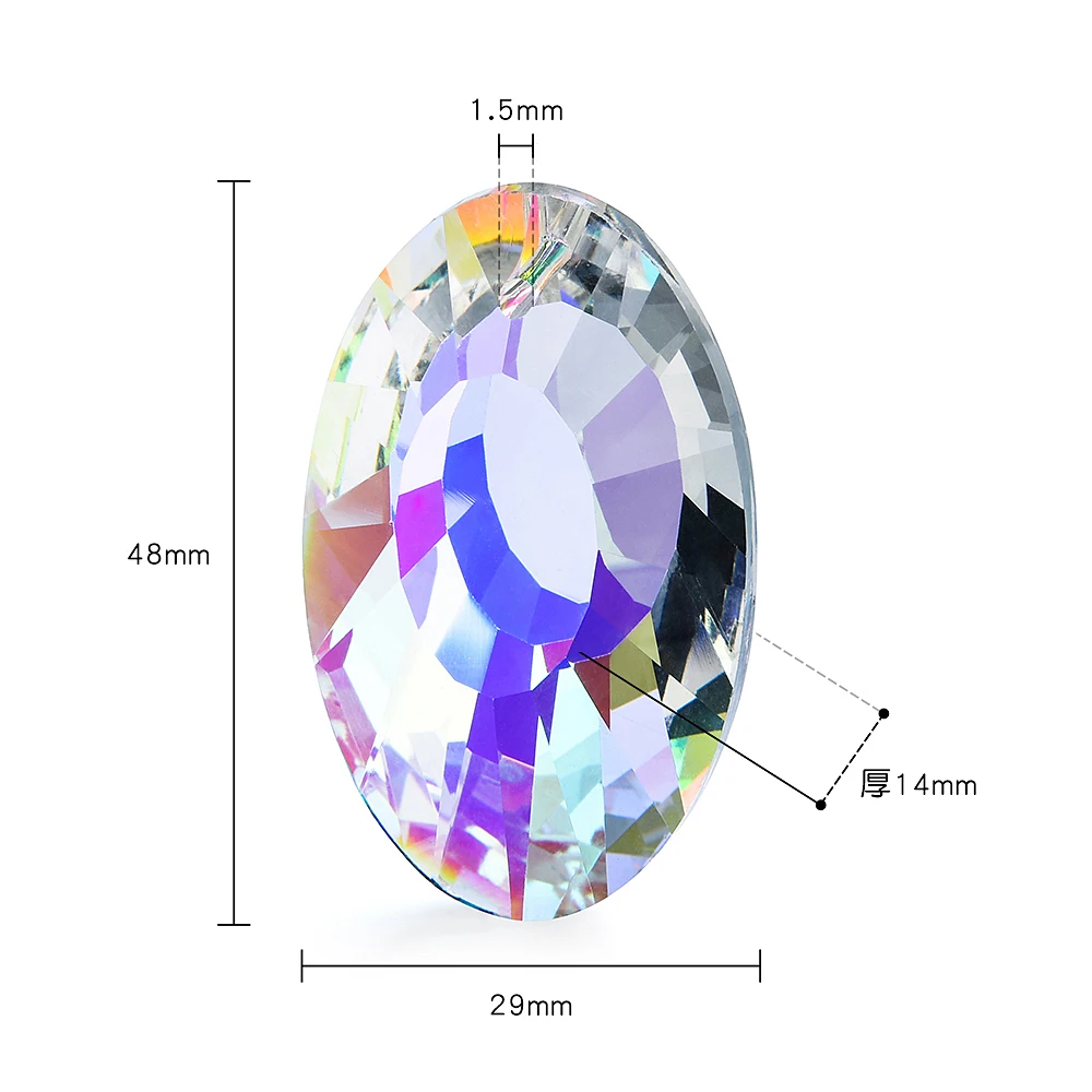 1Pc 50mm Crystal Glass Oval Pendants Beads Flatback DIY Making Prism Suncatcher Rainbow Chandelier Hanging Party Wedding Decor