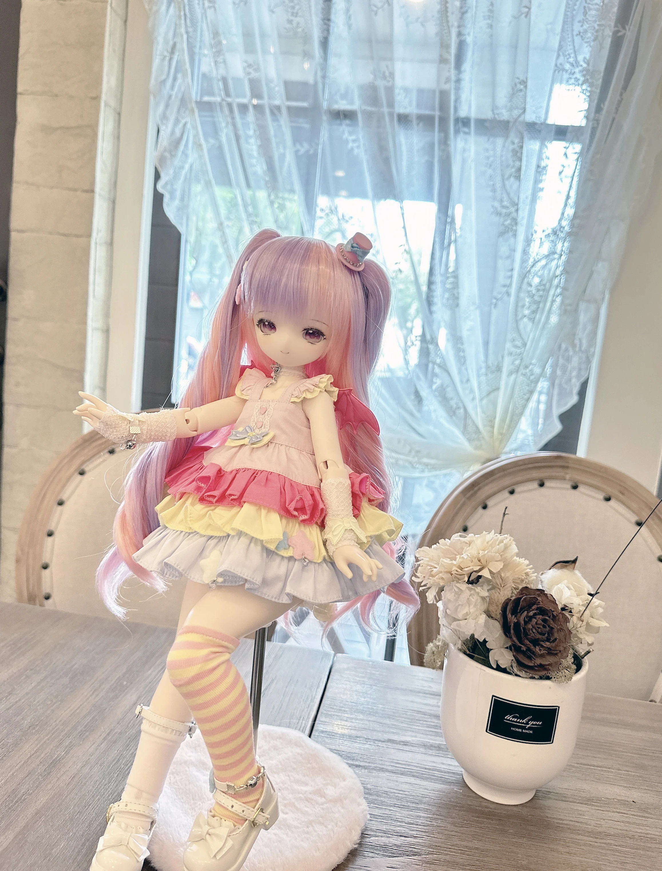 D03-C007 children handmade toy 1/3 doll BJD/SD doll's Accessories mixed red color pink curly double ponytail wig 1pcs - Image 6