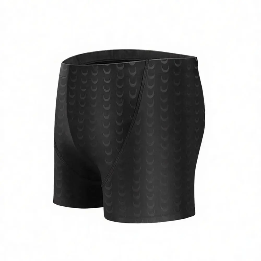 Mens Professional Swimming Trunks Set Shark Skin Pattern Quick Dry Five Point Bathing Suit With Competitive Swim Cap