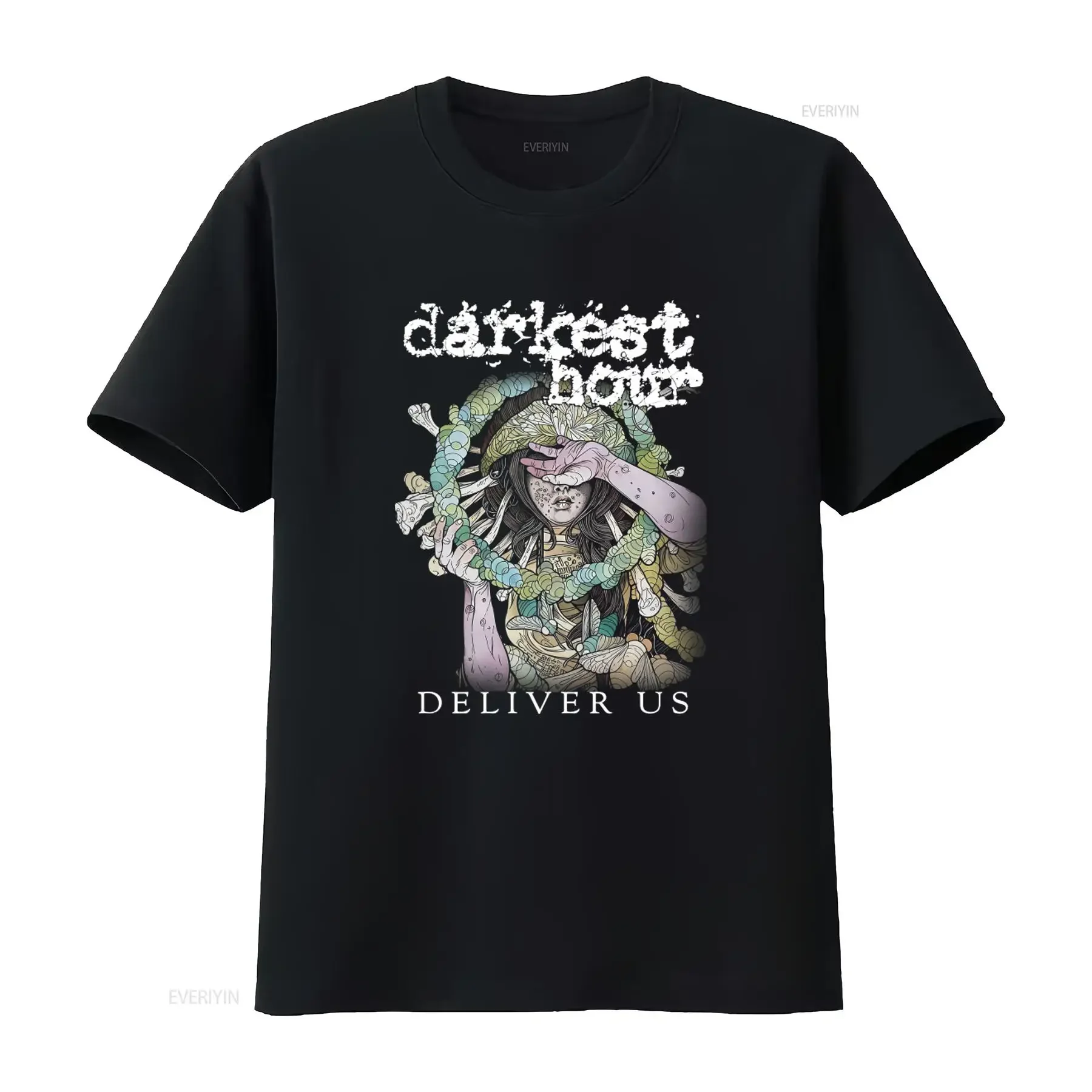 Men's Darkest Hour Deliver Us T Shirt Small Black with Unique Art Print vintage Washed Stretched Top For Everyday Wear