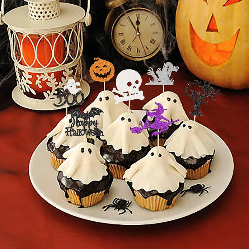 Halloween Cake Toppers Ghost Witch Castle Pumpkin Bat DIY Cupcake Topper Halloween Cake Decorations Birthday Party Baking Tools