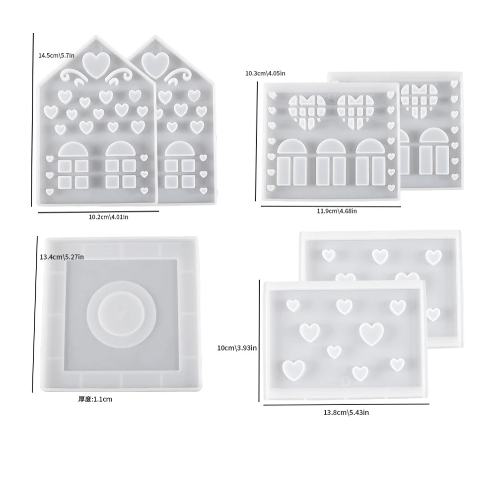 Moldes de fundición de silicona para casa divertida, duraderos, delanteros, laterales, techo, Base, candelabro en forma de casa, molde de silicona para decoración del hogar, 4 Uds.