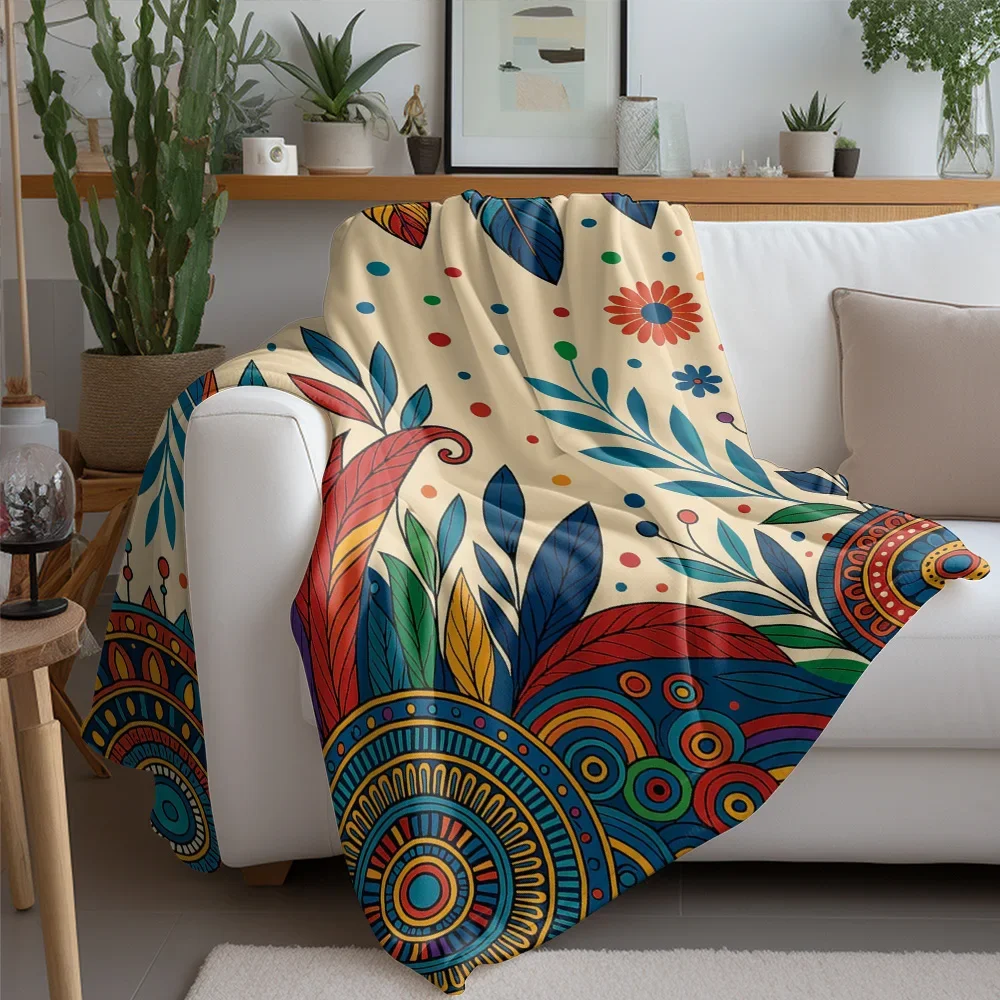 Bohemian Mandala Colorful Throw Blanket Tribal Pattern Bedspread Decorative Throw Blanket for Sofa Couch Bed Room
