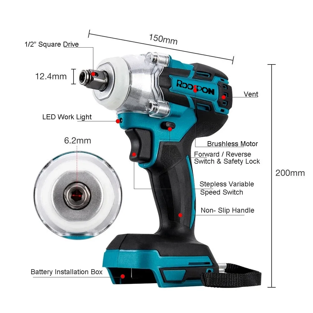 520N.m Brushless Electric lmpact Wrench Cordless Electric Screwdriver Hand Drill Socket 2 in 1 Power Tool for Makita 18V Battery