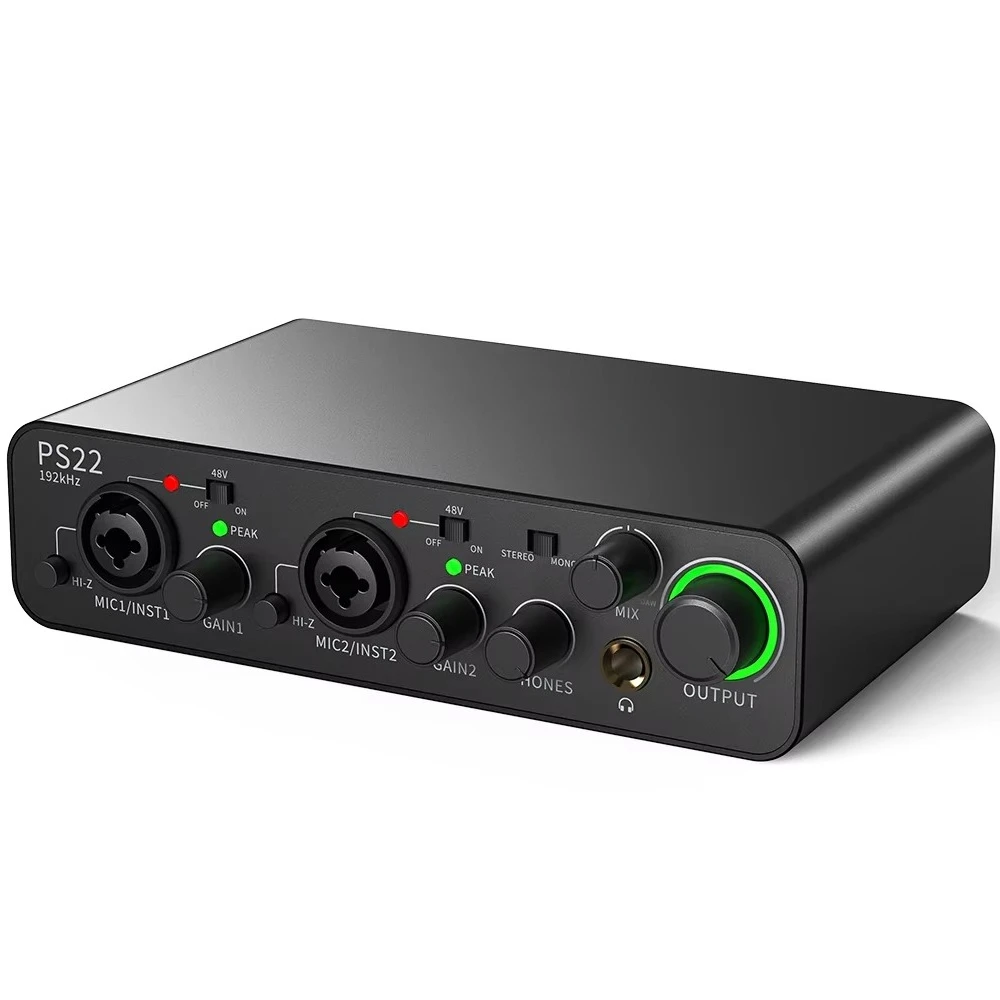 Interfaz de Audio Profesional PS22, Mezclador, Tarjeta de Sonido Externa, Software de Enrutamiento, Grabación de Podcasts, Producción Musical
