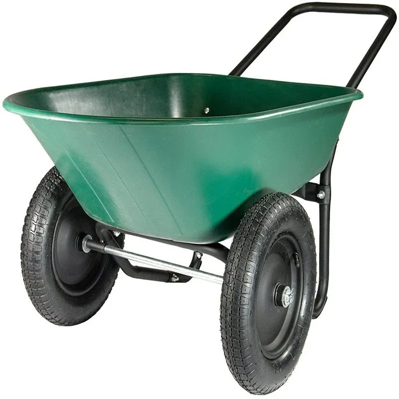 

2 Tire Wheelbarrow Garden Carts Dual-Wheel Home Yard Wheelbarrow Garden Cart Bracket with Built-in Stand for Lawn Gard