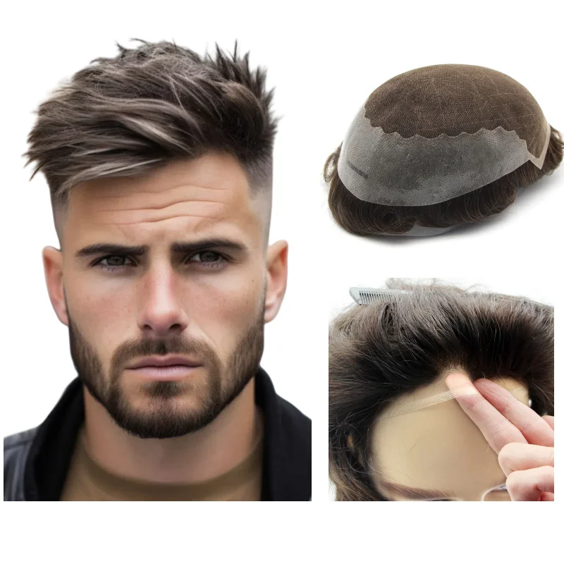 شعر مستعار للرجال من الدانتيل + PU Q6 | استبدال الشعر البشري، خالي من التشابك ومقاوم للتساقط #1